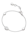 Elegant silver bracelet from Kit Heath featuring pebble accents, pave CZ detail, and adjustable chain for comfortable wear.