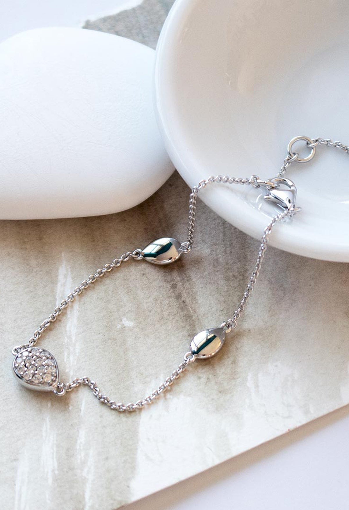 Kit Heath Coast Pebble bracelet in silver with pave CZ detail; jewelry product shot.