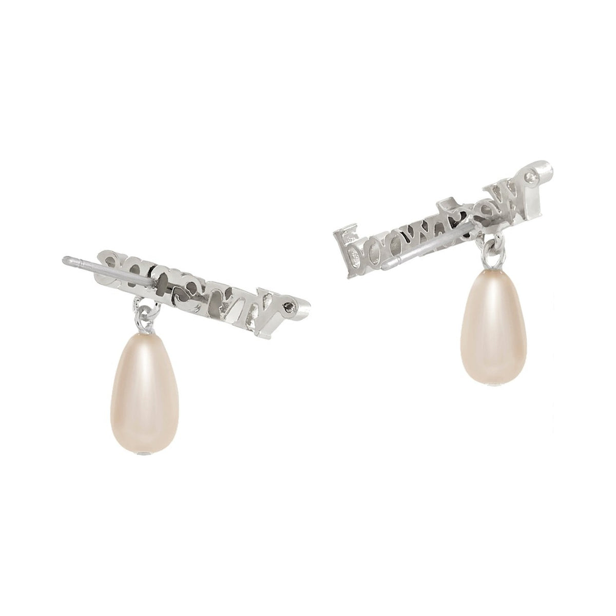 Vivienne Westwood Platinum Plated Amelia-Cream Pearl Earrings-6201037E-02P118- — view 2