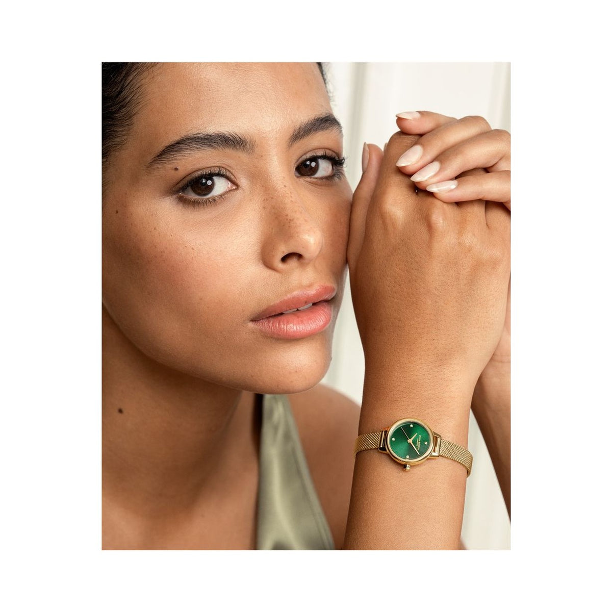 Olivia Burton Ladies Mini Classic Forset Green Dial Mesh Bracelet Watch Stainless Steel Gold Plated by Olivia Burton
