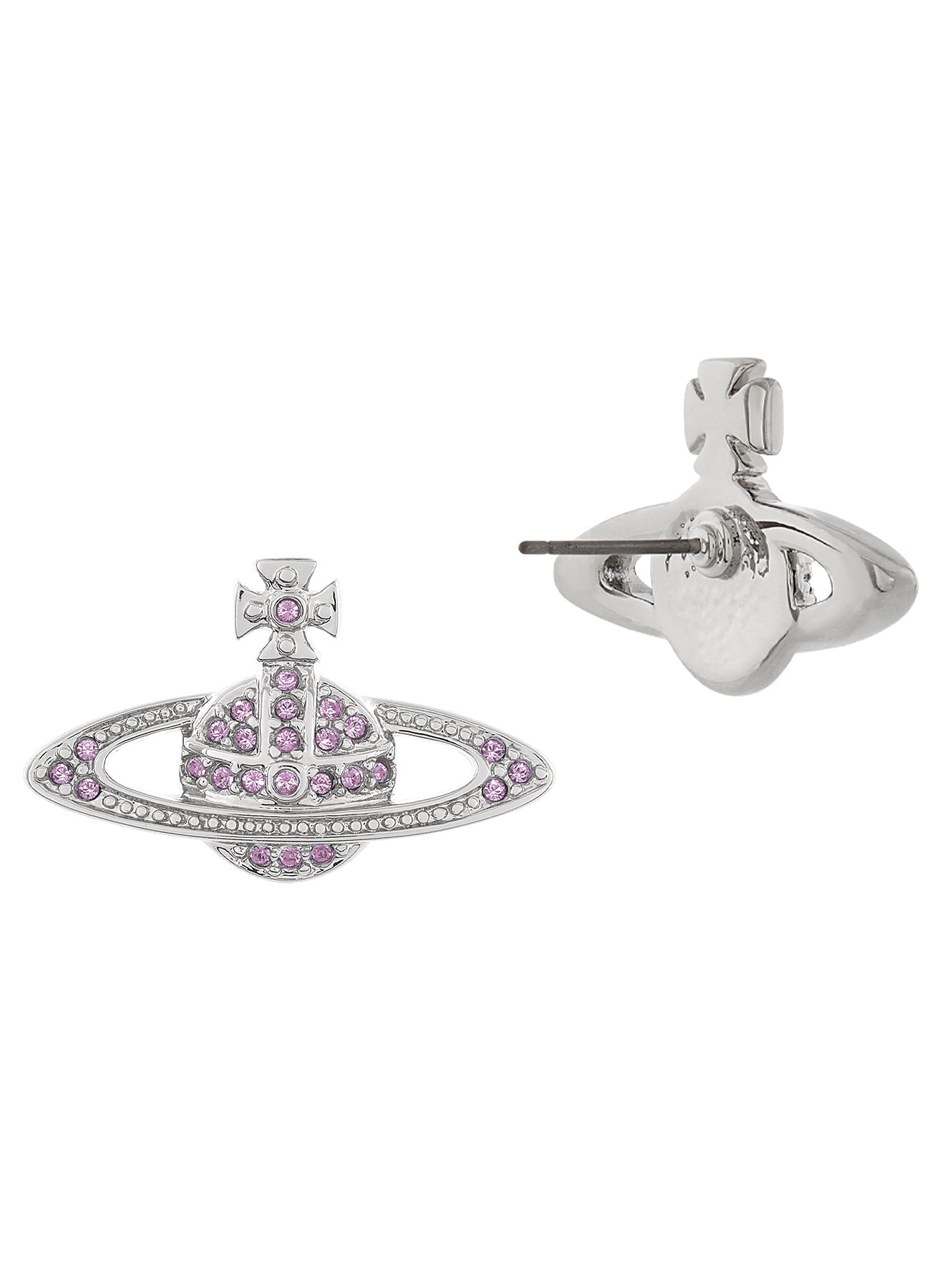 Vivienne Westwood Platinum Plated Violet Crystal Mini Bas Relief Earrings — view 2