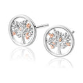 Sterling silver & rose gold Tree of Life stud earrings by Clogau. Delicate & elegant design.