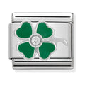 Nomination Composable Silver Green Four Leaf Clover & CZ Charm *