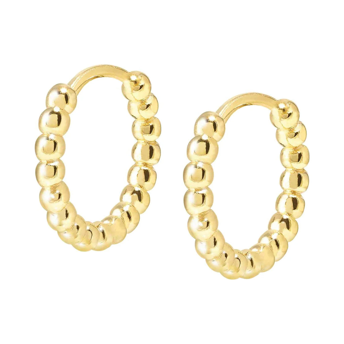 Gold plated Nomination mini hoop earrings, detailed with beads, showcasing Lovecloud design. Trendy jewelry.