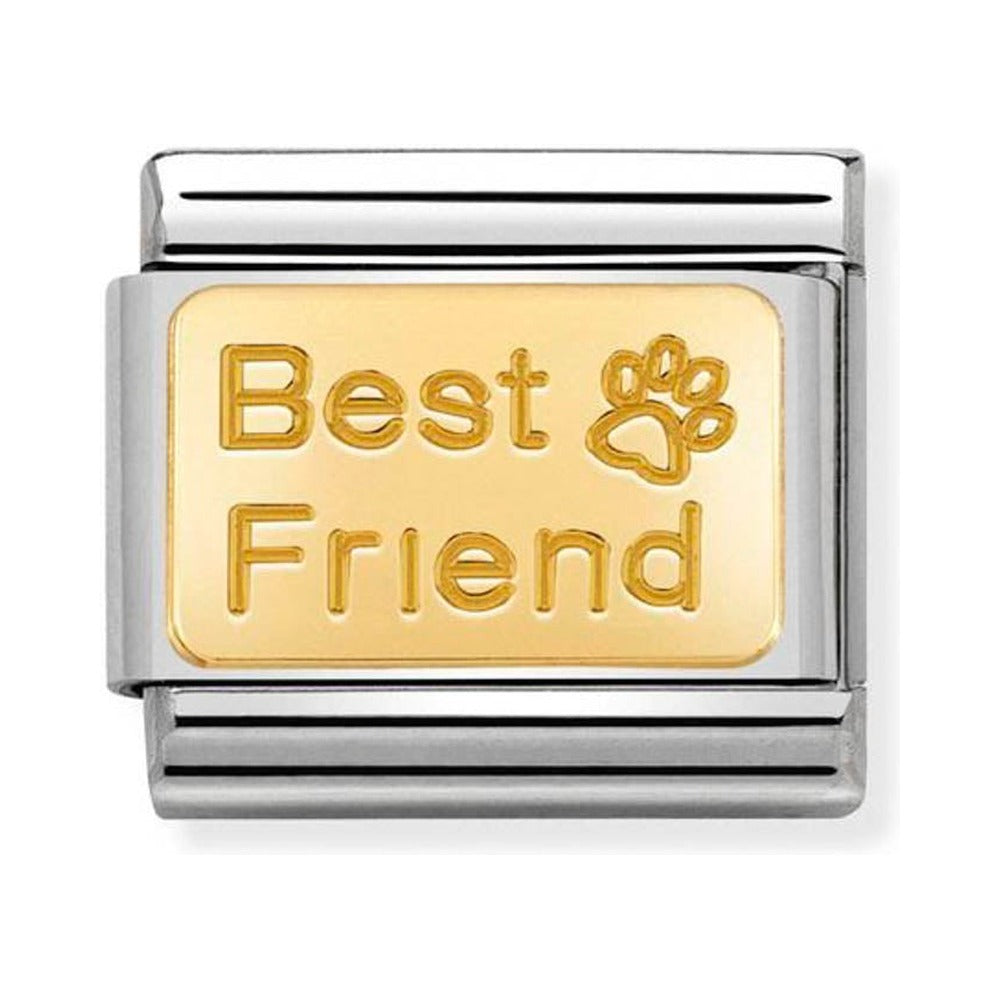 Nomination Composable Classic Link Engraved Signs BEST FRIEND WITH PAW in Stainless Steel with 18k Gold