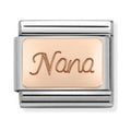 Composable Nomination charm link featuring the engraved word "Nana" in rose gold. Add to your personalized bracelet.