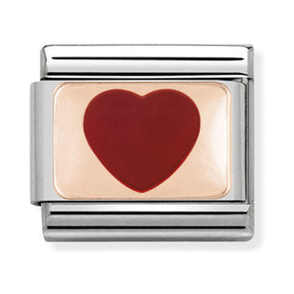 Composable Nomination charm link with a red heart in 9K rose gold, perfect for bracelets.
