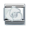Nomination charm showcasing a white rose with a sparkling center stone. Elegant composable link for personalized bracelets.
