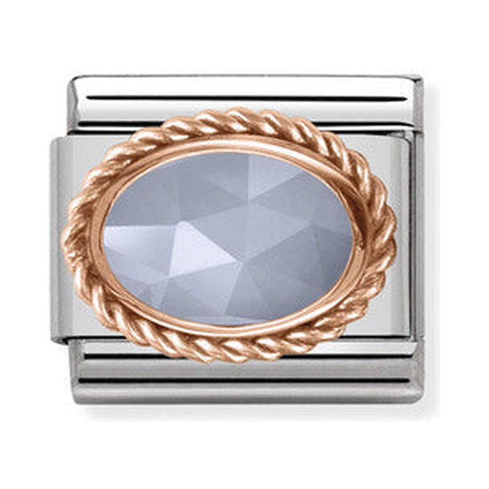 Composable Nomination Link with a milky aquamarine stone, set in 375 gold and steel, for a personalized bracelet.