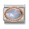 Composable Nomination Link with a milky aquamarine stone, set in 375 gold and steel, for a personalized bracelet.