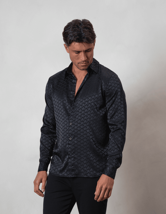 Men's Belier Black Jacquard Illusion Long Sleeve Shirt