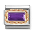 Nomination Composable bracelet link with a purple baguette stone and 9K rose gold detail.