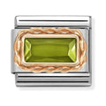 Nomination Composable link with a faceted green Peridot gemstone set in 9K rose gold. A stylish bracelet charm.