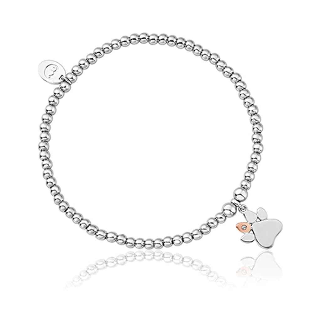 The Clogau Paw Prints Affinity Bracelet With White Topaz in Sterling Silver, a silver bracelet from Clogau, at OD’s Jewellers in St Helens.
