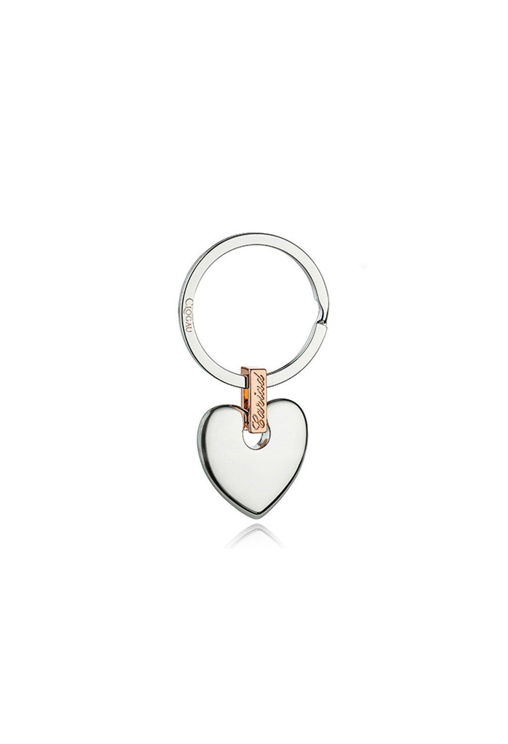 Clogau Cariad Heart Key Ring, a delicate design featuring a heart symbol crafted from silver and rose gold.