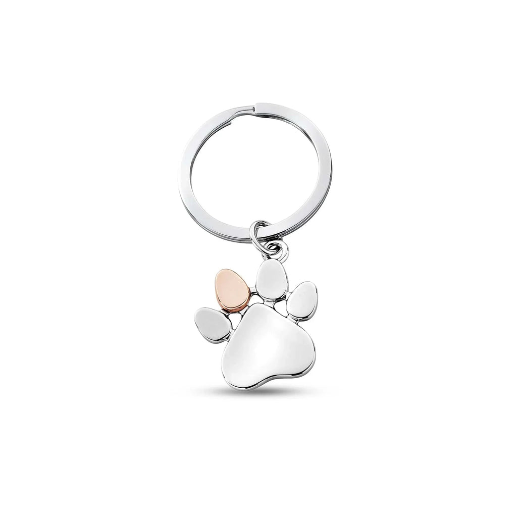 The paw prints key ring, a silver key ring with rose gold paw pad from Clogau, available at OD’s Jewellers in St Helens
