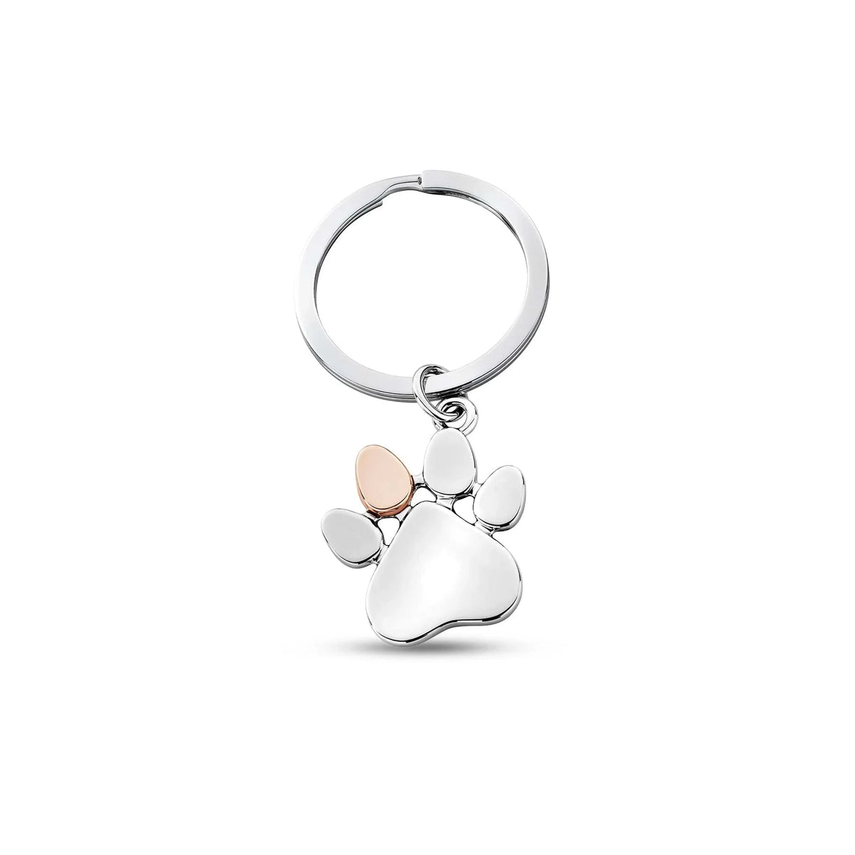 The paw prints key ring, a silver key ring with rose gold paw pad from Clogau, available at OD’s Jewellers in St Helens