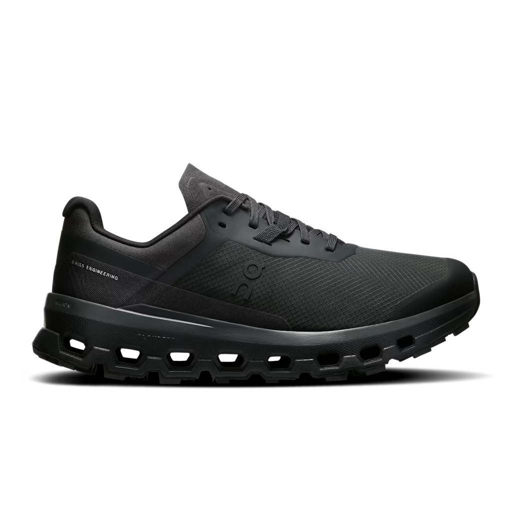 Black athletic shoe on a white background