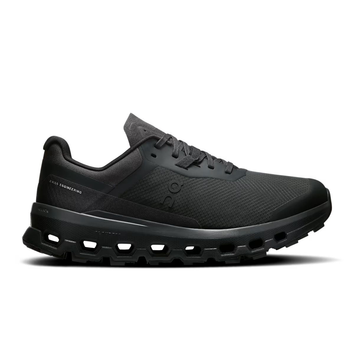 Black athletic shoe on a white background