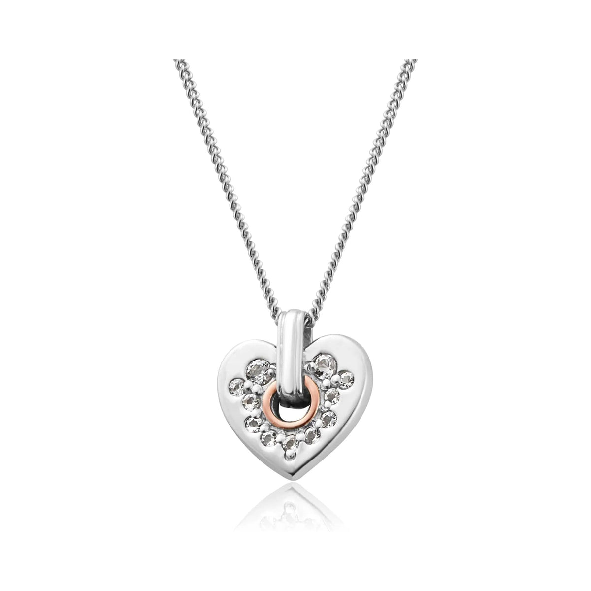The Clogau Cariad Silver Sparkle Heart Pendant with White Topaz, a sterling silver necklace from Clogau, OD’s Jewellers, St Helens