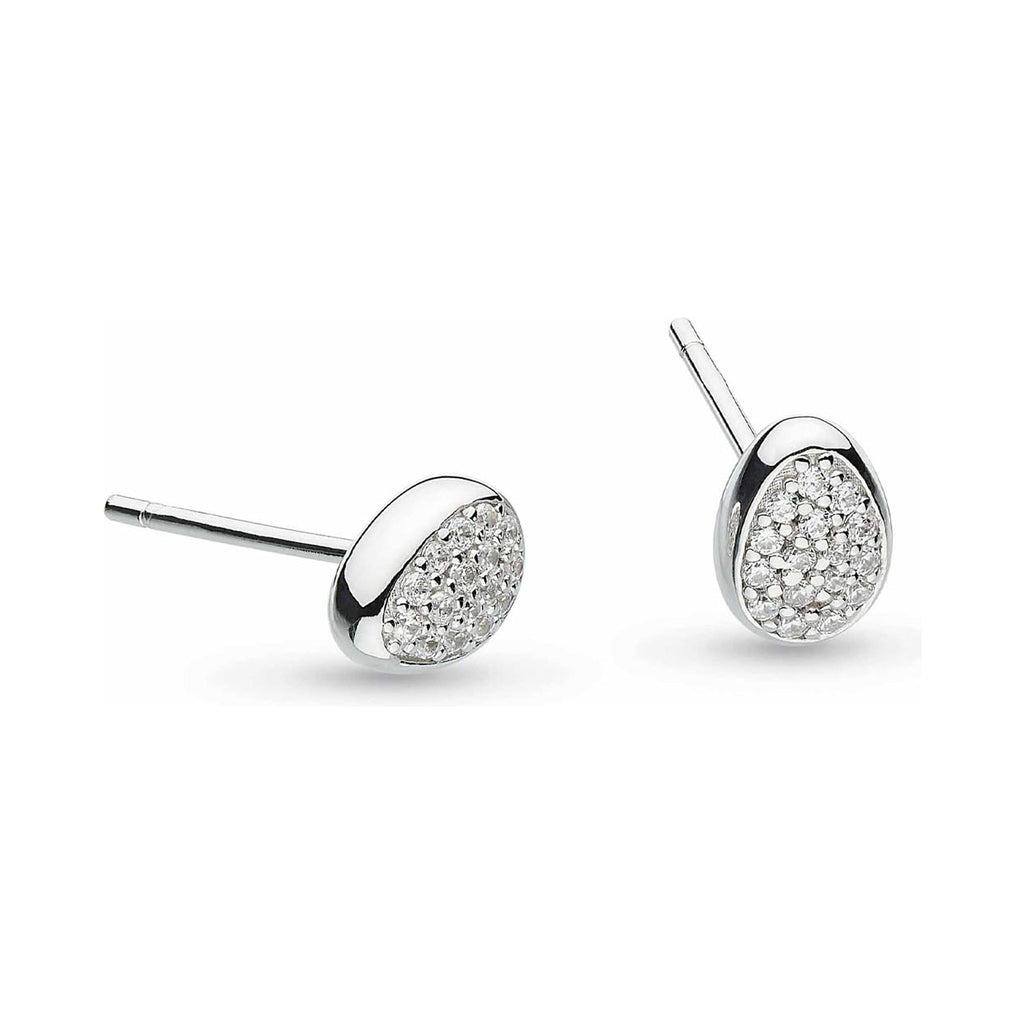 Silver Kit Heath Coast Pebble earrings with sparkling pave cubic zirconia detail; studio shot conveys luxury.