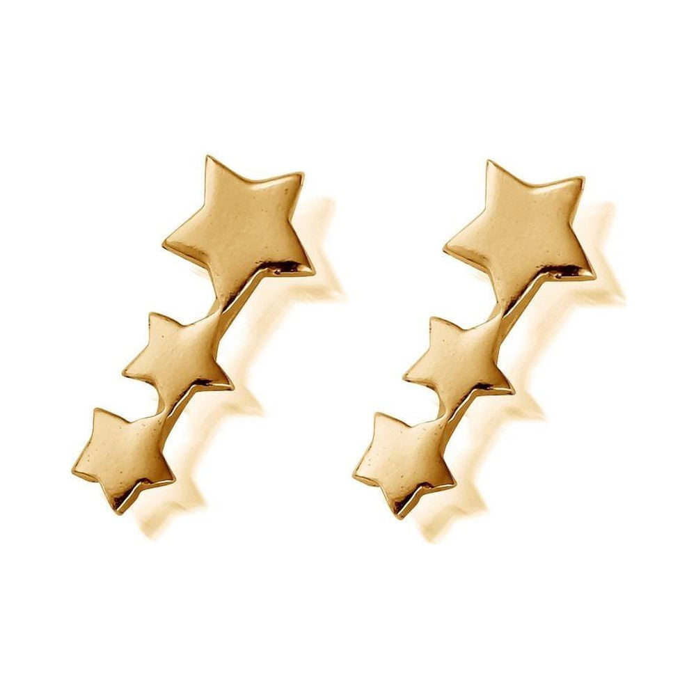 ChloBo star earrings in silver & gold plating. Three stars ascend, showcasing a stylish celestial jewelry design.