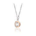 Clogau Celebration pendant featuring a sparkling white topaz in sterling silver and rose gold details.