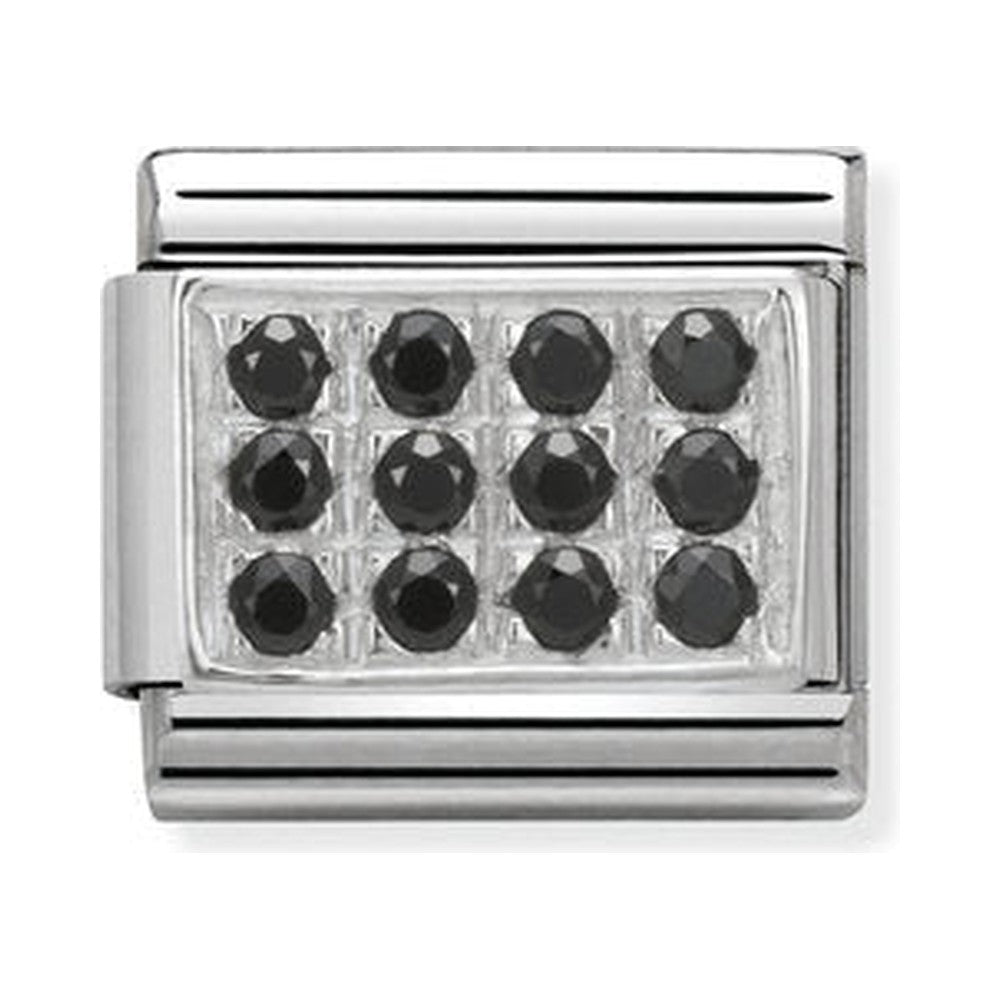 Composable Nomination Link charm with black cubic zirconia stones. Add to a bracelet.