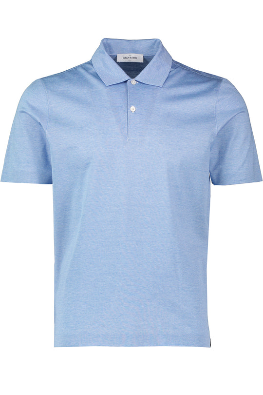 Men's Gran Sasso Navy Mercerised Fine Stripe Short Sleeve 2 Button Polo Shirt