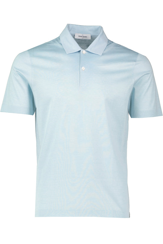 Men's Gran Sasso Blue Mercerised Fine Stripe Short Sleeve 2 Button Polo Shirt