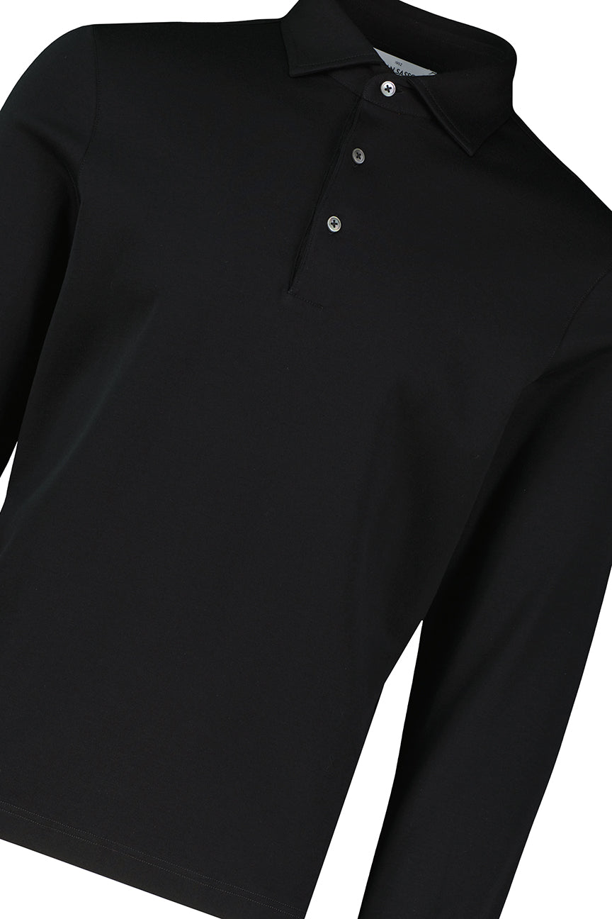 Men's Gran Sasso Black Long Sleeve 3 Button Mercerised Polo Shirt - image 4