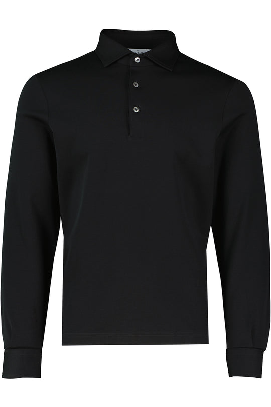 Men's Gran Sasso Black Long Sleeve 3 Button Mercerised Polo Shirt