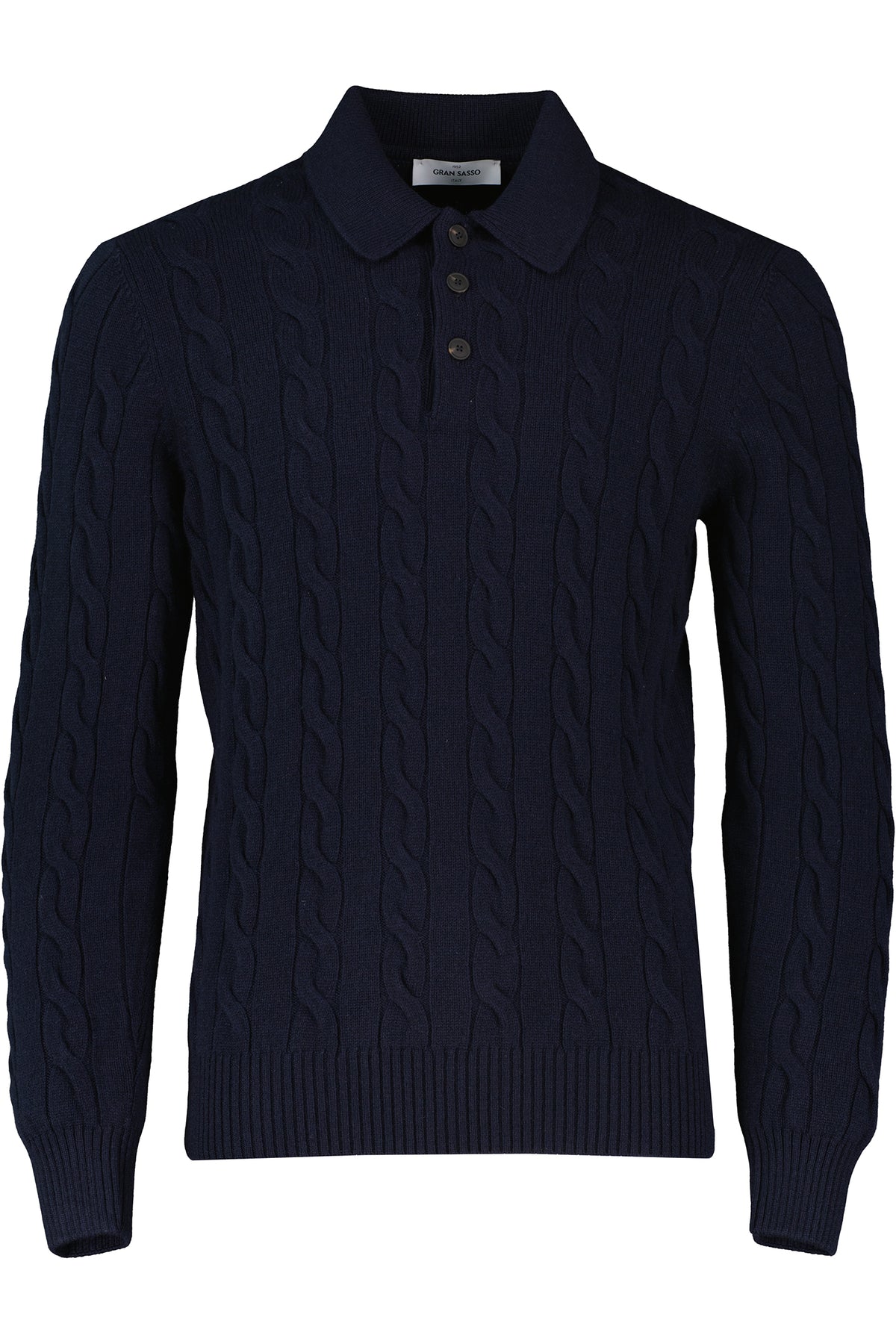 Men's Gran Sasso Navy Long Sleeve Cable Knit Polo Shirt - image 2