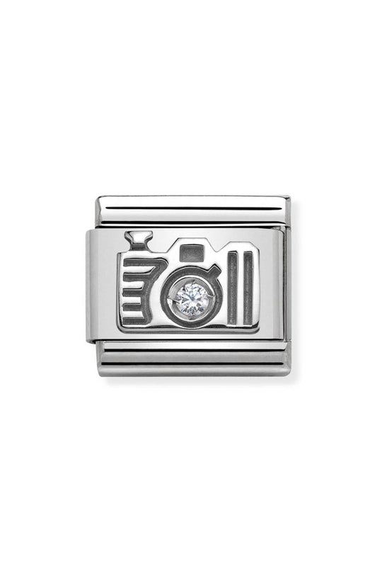 Nomination Composable Classic Link SYMBOLS Camera in Stainless Steel Silver 925 and Zirconia