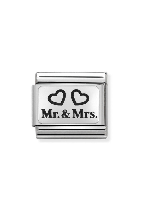 Nomination Composable Classic Link OXIDIZED PLATES MR & MRS in Steel and 925 Silver