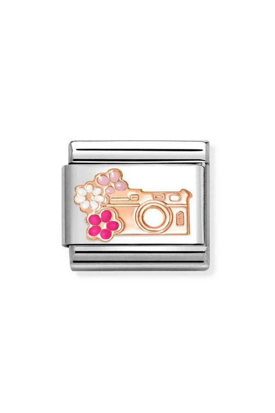 Nomination Composable Classic Link SYMBOLS Camera With Flowers in Steel, Rose Gold 375