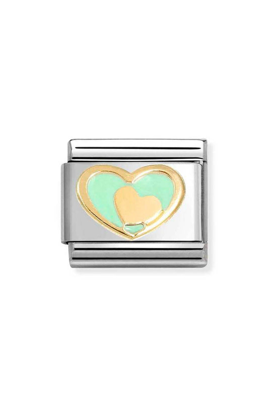 Nomination Composable Gold Heart In Pastel Green Heart Charm 030283/29 *