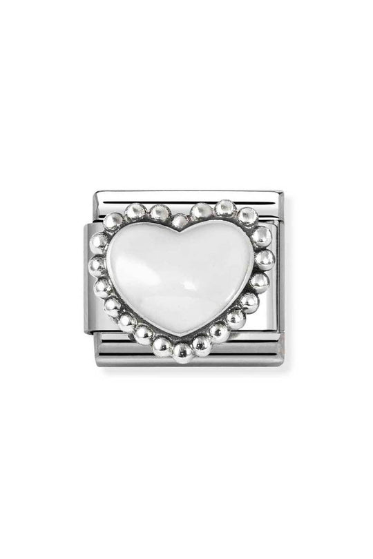 Nomination Composable Classic White Enamel Raised Heart In Stainless Steel and Silver