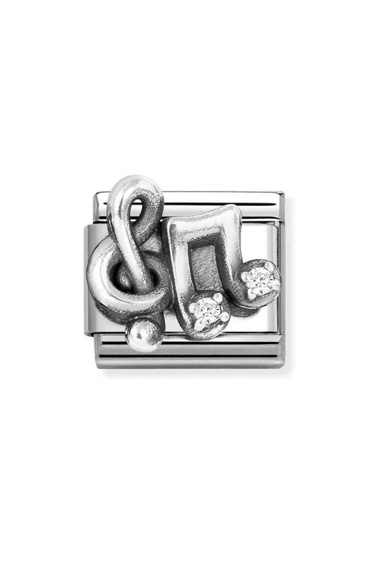 Nomination Composable Classic Link Symbols Treb Clef and Music Note in Steel, Cubic Zirconia and Silver 925