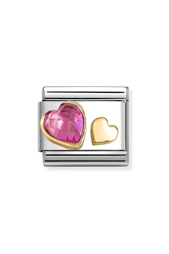 Nomination Composable Classic Link Faceted Dark Pink Heart With Small Plain Heart in Gold