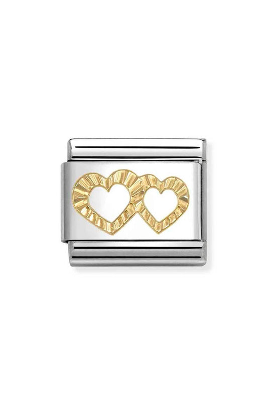 Composable Gold Diamond Cut Double Heart Charm 030149/64