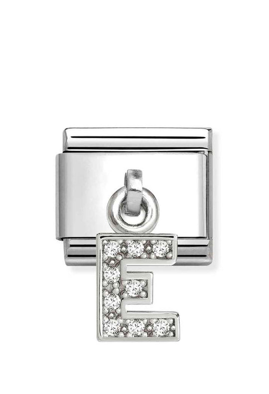 Composable Silver Initial 'E' CZ Drop Charm 331818/05