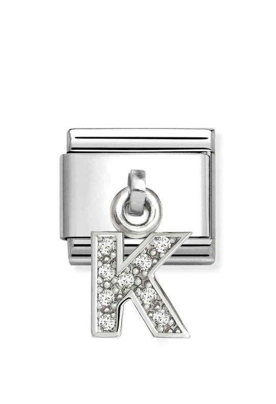 Composable Silver Initial 'K' CZ Drop Charm 331818/11