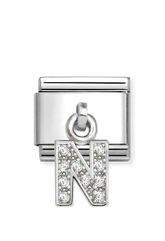 Composable Silver Initial 'N' CZ Drop Charm 331818/14