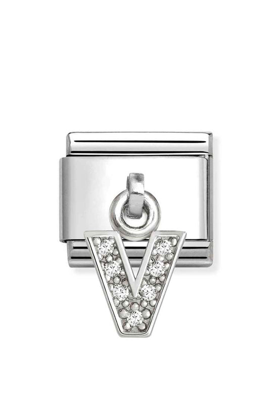 Composable Silver Initial 'V' CZ Drop Charm 331818/22
