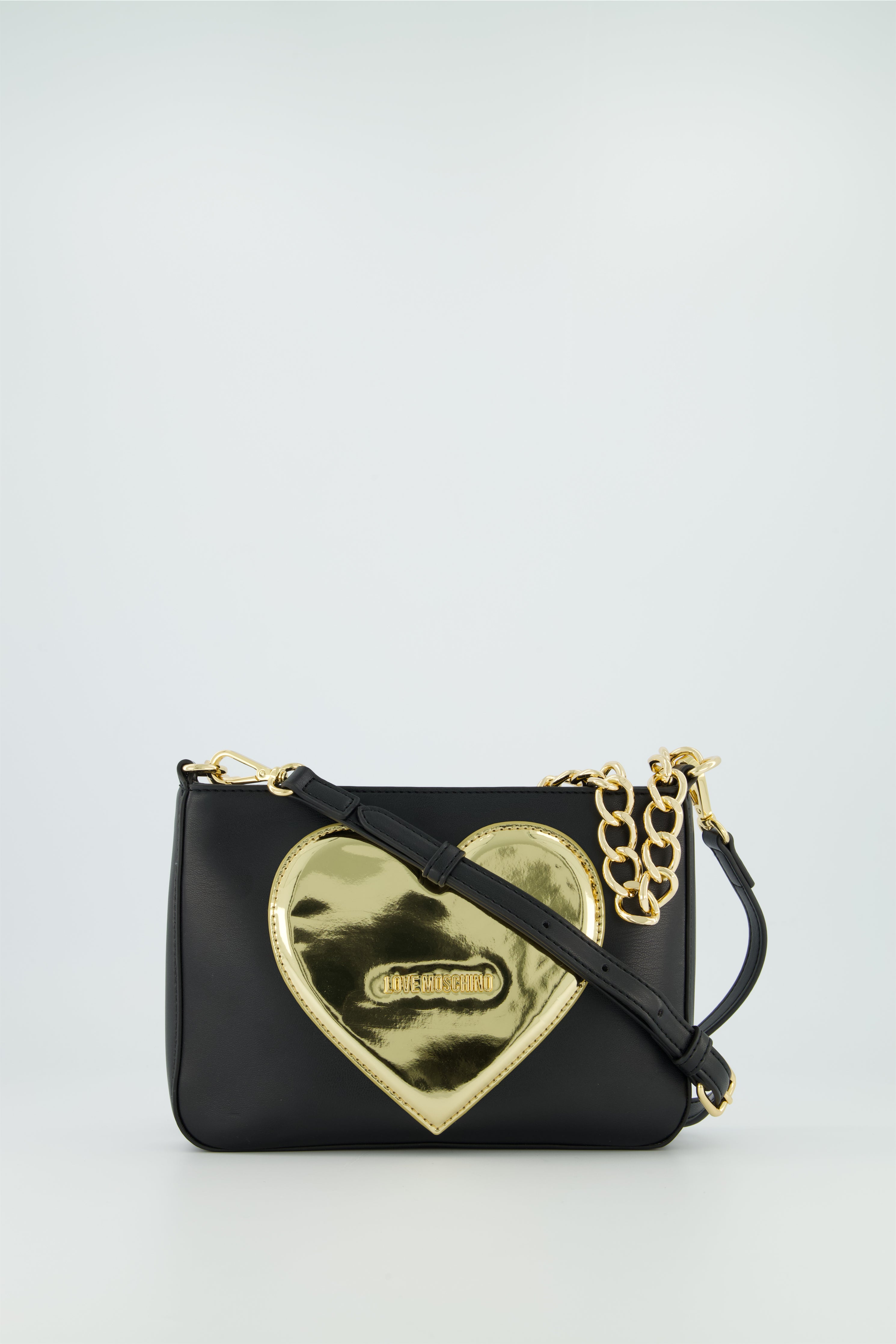 Women's Love Moschino Black Shoulder Golden Heart Bag