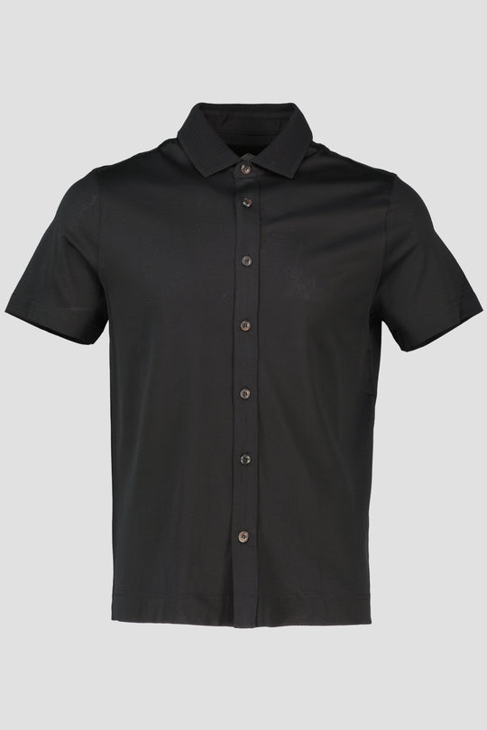 Men's Pal Zileri Mercerised Black Full Button Up Polo Shirt