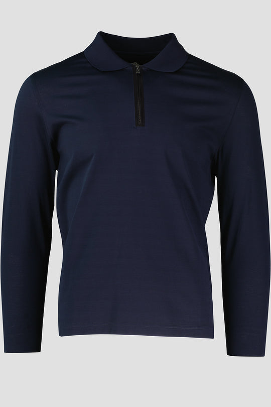 Men's Pal Zileri Navy Mercerised Long Sleeve Zip Polo Shirt