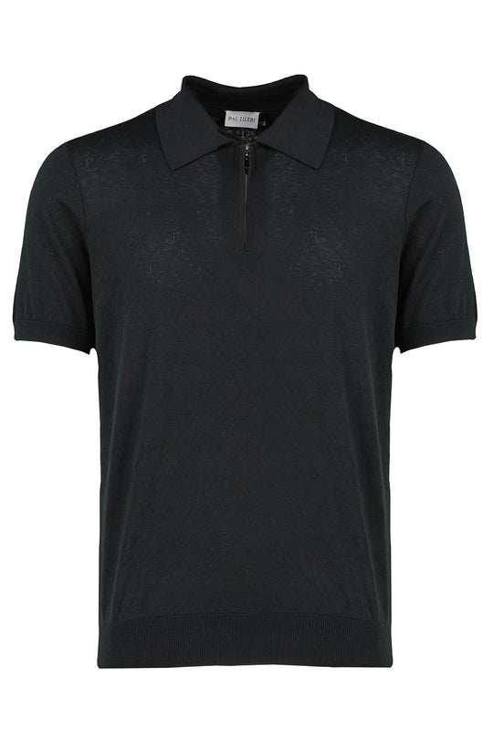 Men's Pal Zileri Dark Grey Monogram Knitted Silk Mixture 1/4 Zip Polo