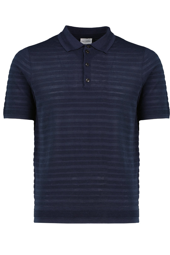 Men's Pal Zileri Navy Textured Knitted Silk Mixture 3 Button Polo Shirt
